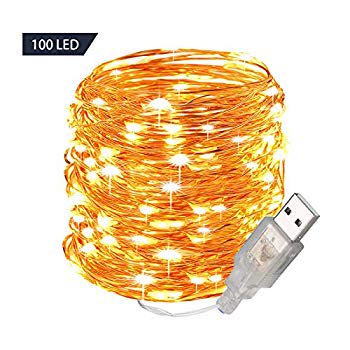 100 Led 33 ft. Starry Led String Light, Waterproof Copper Wire Fairy Lights for Indoor, Bedroom Festival Christmas Wedding Party Patio Window with USB Interface (33ft./10M,Warm White)