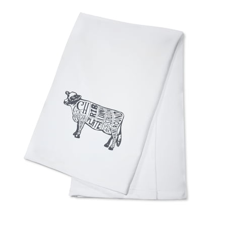 Beef - Butchers Block Meat Cuts - Blue Cow on White - Lantern Press Artwork (100% Cotton Kitchen Towel)
