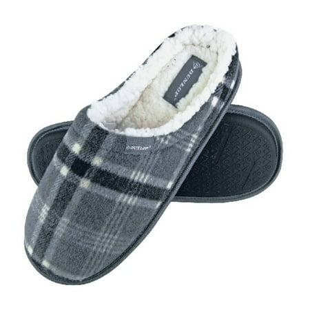Dunlop - Mens Warm Plush Fleece Lined Slip on Mule Checked Plaid House Slippers
