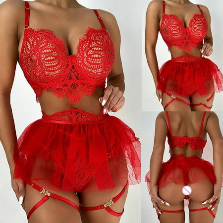 DENGDENG Women Sexy Lingerie Set with Garter 3 Piece Lace Mesh Sleepwear Plus Size Hollow Out Bra and Panty Set
DENGDENG Women Sexy Lingerie Set with Garter 3 Piece Lace Mesh Sleepwear Plus Size Hollow Out Bra and Panty Set