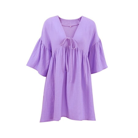 GXFC Women Night Dress Half Sleeve V Neck Front Tie up Loose Nightgowns Sleep Dress Summer Sleepwear for Women
GXFC Women Night Dress Half Sleeve V Neck Front Tie up Loose Nightgowns Sleep Dress Summer Sleepwear for Women