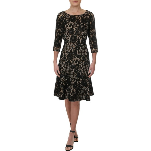 Lauren Ralph Lauren Womens Rosamina Floral Print Lace Overlay Wear to Work Dress