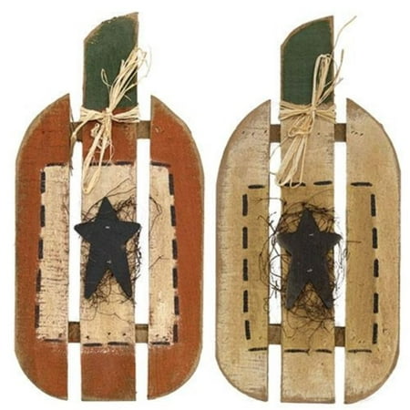 Rustic Wood Slat Pumpkin w/Black Star 2 Asstd.
