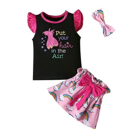 Toddler Girls Summer Clothes Kids Letters Print T Shirt Short Sleeve Tops Rainbow Prints Mini Skirts Hairband 3Pcs Outfits For 18-24 Months
Toddler Girls Summer Clothes Kids Letters Print T Shirt Short Sleeve Tops Rainbow Prints Mini Skirts Hairband 3Pcs Outfits For 18-24 Months