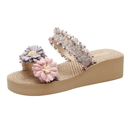 Slippers For Women Slope Heel Slippers Straight Line High Heel Beach Fashion Slope Heel Slippers