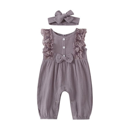 Nituyy Newborn Baby Girl Ruffle Lace Romper Sleeveless Solid Casual Summer Linen Jumpsuit with Headband
Nituyy Newborn Baby Girl Ruffle Lace Romper Sleeveless Solid Casual Summer Linen Jumpsuit with Headband