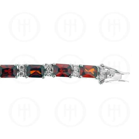 Doma Jewellery MAS05509 Sterling Silver -Rhodium Plated Garnet CZ Emerald Cut Tennis Bracelet