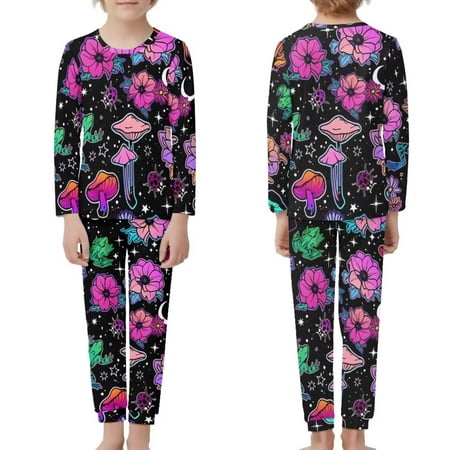 

NETILGEN Aesthetic Mushroom Print Children Pjs for Kids 2 Pack Pajama Lingerie Trendy Pajamas for Teens Children Nightwear Set Fit All Seasons Fit 5-6Y