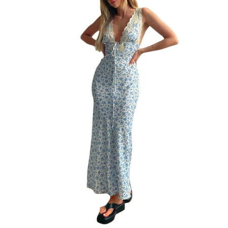 Shark Slippers Women Elegant Long Dress Floral Print Deep V-Neck Sleeveless Summer Tie-Up Backless
Shark Slippers Women Elegant Long Dress Floral Print Deep V-Neck Sleeveless Summer Tie-Up Backless