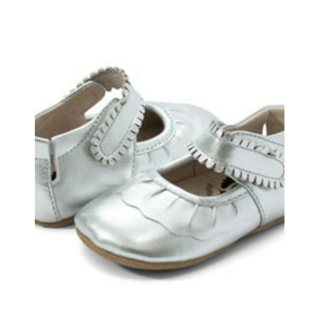 Livie & Luca Ruche Silver Metallic Shimmer Smooth Leather Size 18-24 Months