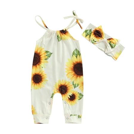 Infant Baby Girls Sunflower Jumpsuit Spaghetti Strap Floral Bodysuit Romper with Bowknot Headband
Infant Baby Girls Sunflower Jumpsuit Spaghetti Strap Floral Bodysuit Romper with Bowknot Headband