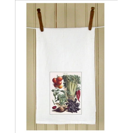 Set of 3 Botanical Beets and Celery Print White Flour Sack Kitchen Hand Towels 29”
