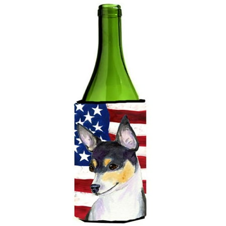 Usa American Flag With Fox Terrier Wine Bottle Hugger - 24 oz.