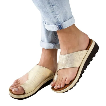 Toe Ring Slides Flip Flop Sandal Rome Shoes with Anti-slip PVC Sole for Summer Boho Dress Beach 36 Gold