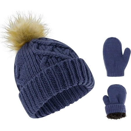 Rising Star Infant Hat and Baby Mittens Winter Set for 0-24 Months - Navy