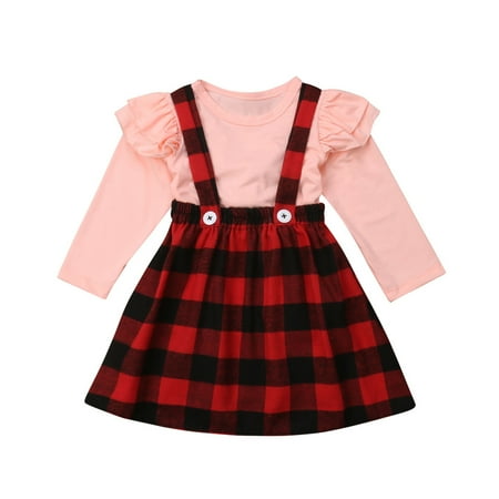 Toddler Baby Girl Christmas Clothes Long Sleeve Solid Ruffle Shirt Top Plaid Suspender Overall Skirt 2PCS Outfits
Toddler Baby Girl Christmas Clothes Long Sleeve Solid Ruffle Shirt Top Plaid Suspender Overall Skirt 2PCS Outfits