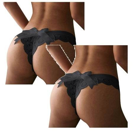 Womens Underwear Brief Crochet Lace up Panty Hollow Out Panties2PC