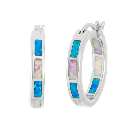 Beaux Bijoux Sterling Silver Multi-Colored Opal Inside-Outside Hoop Earrings (Multiple colors available)