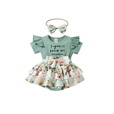 Franhais Baby Girls Romper Dress Set Letter Floral Print Ruffle Short Sleeve Jumpsuits and Bow Headband
Franhais Baby Girls Romper Dress Set Letter Floral Print Ruffle Short Sleeve Jumpsuits and Bow Headband
