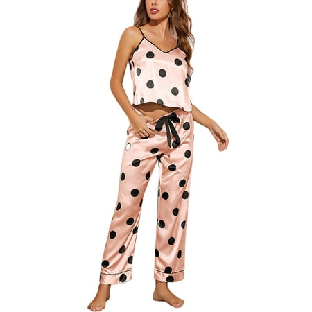 Niuer Women 2 Piece Homewear Ladies Polka Dot Print Pajama Backless Adjustable Strap Camisole Elastic Waist Pants Lounge Pajamas Set
Niuer Women 2 Piece Homewear Ladies Polka Dot Print Pajama Backless Adjustable Strap Camisole Elastic Waist Pants Lounge Pajamas Set
