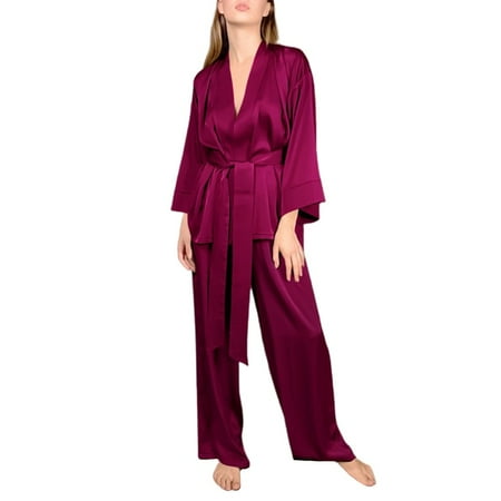 ALSLIAO Women Satin Pajama Set Ladies Long Sleeve Sleepwear Loungewear Nightwear Lace Up Wine Red L
ALSLIAO Women Satin Pajama Set Ladies Long Sleeve Sleepwear Loungewear Nightwear Lace Up Wine Red L