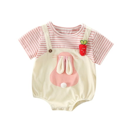Baby Girls Romper Short Sleeve Crew Neck Striped Bunny Ears False 2-piece Patchwork Infant Bodysuit Easter Clothes
Baby Girls Romper Short Sleeve Crew Neck Striped Bunny Ears False 2-piece Patchwork Infant Bodysuit Easter Clothes