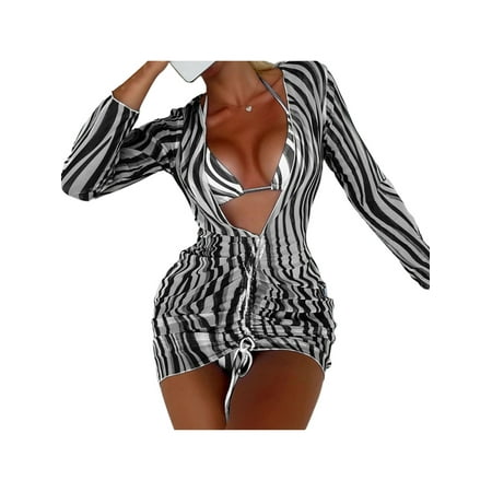 Caitzr Women Bathing Tie-up Contrast Color Padded Halter Bra Long Sleeve V-neck Dress Thong
Caitzr Women Bathing Tie-up Contrast Color Padded Halter Bra Long Sleeve V-neck Dress Thong