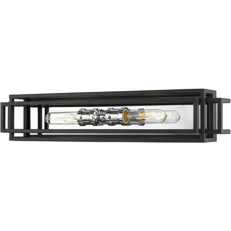 Black and Chrome Tone Finish Bathroom Vanity 24 Wide Steel Material Medium 2 Light Fixture
Black and Chrome Tone Finish Bathroom Vanity 24 Wide Steel Material Medium 2 Light Fixture