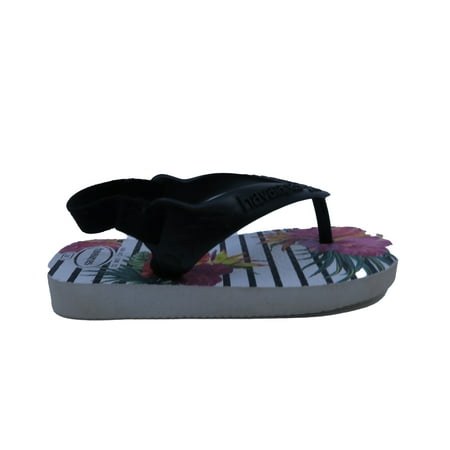 Pre-owned Havaianas Girls White | Black Floral Flip Flops size: 5 Toddler