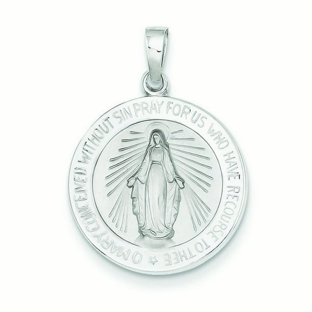 14k White Gold Miraculous Medal Pendant - 2.3 Grams - Measures 18x18mm