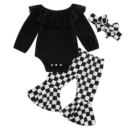 CenturyX Newborn Baby Girls 3Pc Clothes Suit Infant Long Sleeve Ribbed Romper Tops and Flared Pants with Headband Outfits Set
CenturyX Newborn Baby Girls 3Pc Clothes Suit Infant Long Sleeve Ribbed Romper Tops and Flared Pants with Headband Outfits Set