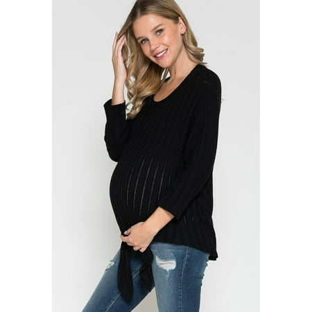 Women Maternity Round Neck Front Tied Dolman Top