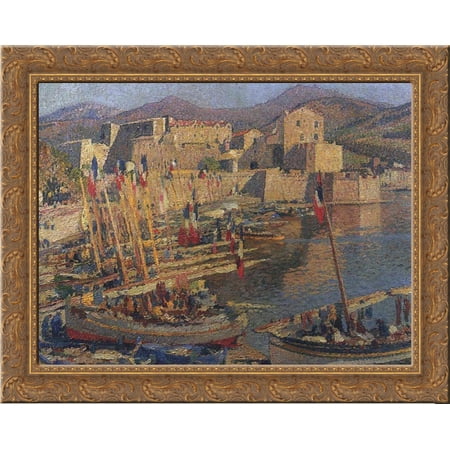 July 14 in Collioure 24x20 Gold Ornate Wood Framed Canvas Art by Martin, Henri