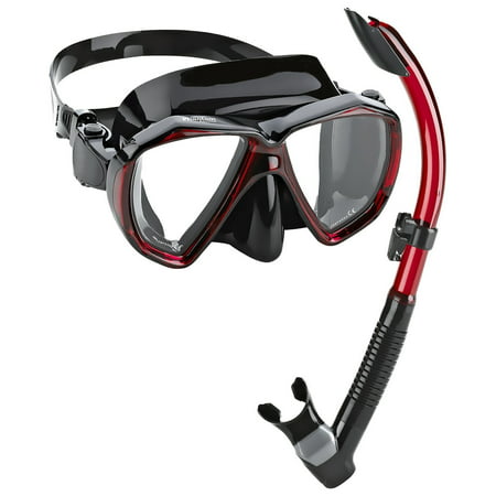 Phantom Aquatics Velocity Scuba Snorkeling Mask Snorkel Set, Black Red