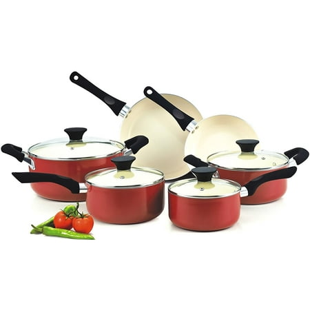 

Cook N Home Pots and Pans Set Nonstick 10 Piece Ceramic Cookware Sets Kitchen Non Stick Cooking Set with Saucepans Frying Pans Dutch Oven Pot with Lids PFOS and PFOA Free