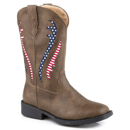 Roper Kids Boys Liberty Patriotic Square Toe Cowboys Casual Boots Mid Calf