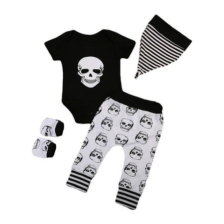 Sunisery 4PCS Newborn Baby Boy Girl Skull Printed Tops Romper Long Pants Hat Clothes Black 12-18 Months
Sunisery 4PCS Newborn Baby Boy Girl Skull Printed Tops Romper Long Pants Hat Clothes Black 12-18 Months