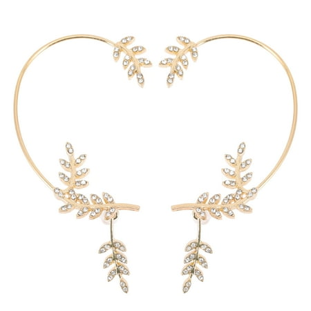 1 Pair Elegant Rhinestone Ear Bone Clips Leaves Ear Buckles Ear Jewelry