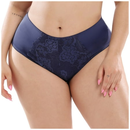 Qcmgmg Women s Bikinis Seamless Mid Waisted Lace Panties Plus Size XXXXL