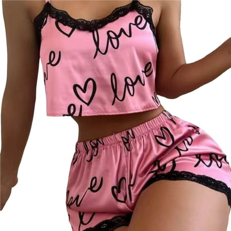 PERZOE Pajamas Set 1 Set Camisole Shorts Letter Print Lace Stitching Nightwear Female Spaghetti Strap Backless Sleepwear Set for Wedding Night 
PERZOE Pajamas Set 1 Set Camisole Shorts Letter Print Lace Stitching Nightwear Female Spaghetti Strap Backless Sleepwear Set for Wedding Night