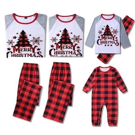 SYNPOS Family Matching Pajamas Dad Mom Kids Baby Christmas Tree Sleepwear