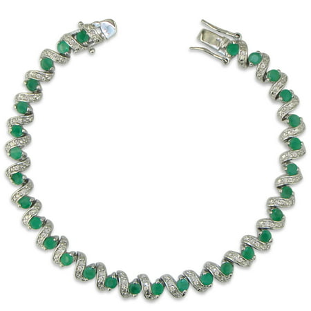 3 Carat Emerald and Diamond Bracelet in Sterling Silver 7 inches