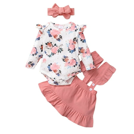 NZRVAWS Baby Girls Outfit Long Sleeve Floral Print Ruffle Sleeve Romper Top +Straps Suspender Skirts+Headband 3Pcs Clothes Set 6-9 Months Pink
NZRVAWS Baby Girls Outfit Long Sleeve Floral Print Ruffle Sleeve Romper Top +Straps Suspender Skirts+Headband 3Pcs Clothes Set 6-9 Months Pink