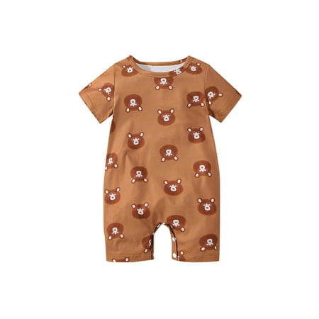 Maemukilabe Infant Baby Boys Girls Short Sleeve Romper Round Neck Short Sleeve Cartoon Bear Print Jumpsuit Shorts Brown 0-3 Months
Maemukilabe Infant Baby Boys Girls Short Sleeve Romper Round Neck Short Sleeve Cartoon Bear Print Jumpsuit Shorts Brown 0-3 Months
