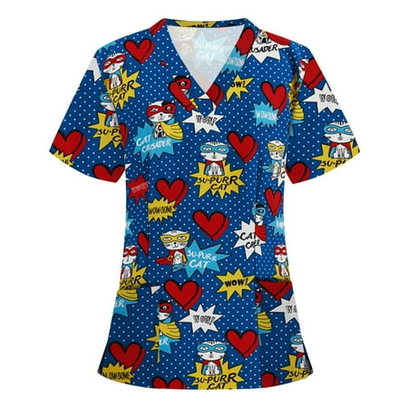 CZHJS Summer Tunic Short Sleeve Tees Casual Elegant Dressy Women T-Shirts Loose Fitting V-Neck Tops Flora Print Scrubs_Tops Nursing Shirts Working Wear Uniforms Shirt Blue M
CZHJS Summer Tunic Short Sleeve Tees Casual Elegant Dressy Women T-Shirts Loose Fitting V-Neck Tops Flora Print Scrubs_Tops Nursing Shirts Working Wear Uniforms Shirt Blue M