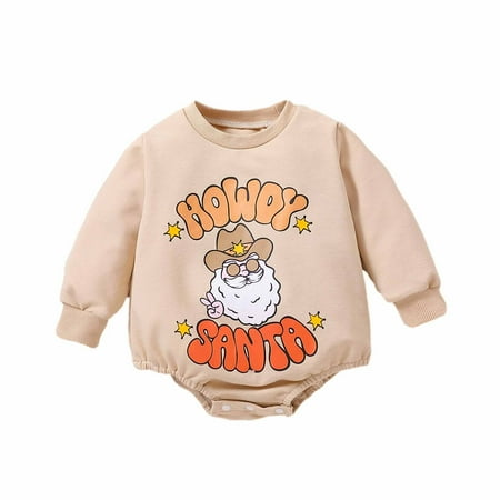 YWDJ 0-24 Months Christmas Bodysuit Unisex Fall Spring Girls Boys Cute Romper Button Sweatshirt Jumpsuits Khaki 6-12 Months