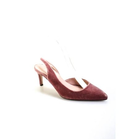 Pre-owned|J Crew Womens Stiletto Pointed Toe Slingback Pumps Pink Velvet Size 6