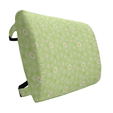 Yellow and Green Lumbar Pillow Kind and Springtime Theme with Vivid Daisies Soft Back Cushion for Office Chairs with Adjustable Straps 14 x 13 Pistachio Green Marigold by Ambesonne