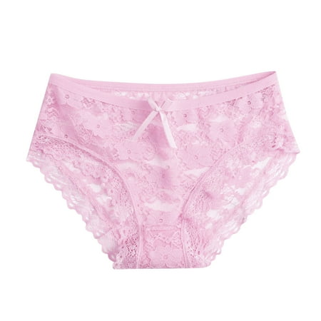 Women Lace Panties Hollow Mesh Trousers Bow Low Waist Panties
