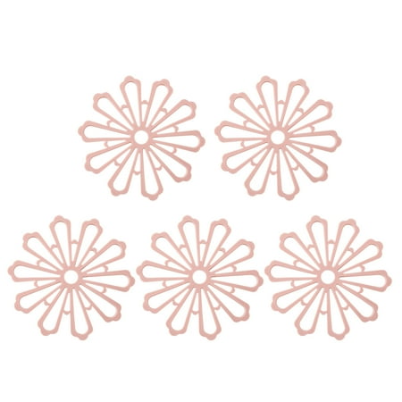 5Pcs Flower Shaped Cup Coasters Practical Heat Insulated Pad Hollow-Out Heat Proof Mat (Pink)